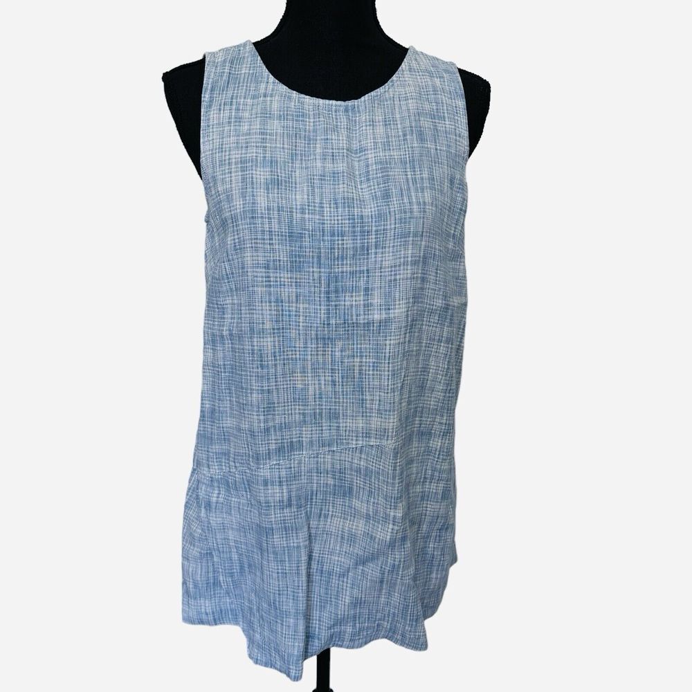 Pure Jill J.Jill Shirt Womens XS Blue Agate/White‎ Stylish 100% Linen Wrap Tunic